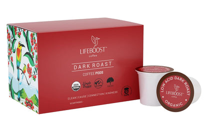 Lifeboost Medium Roast Low Acid Coffee K-Cups, single origin, mold-free, non-GMO organic coffee pods for Keurig machines, 10-pack.
