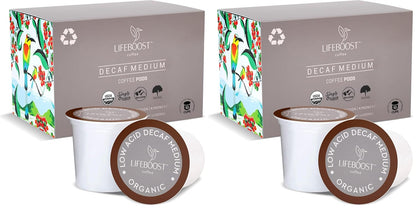 Lifeboost Medium Roast Low Acid Coffee K cups, single origin, mold-free, non-GMO, organic coffee pods compatible with Keurig machines.