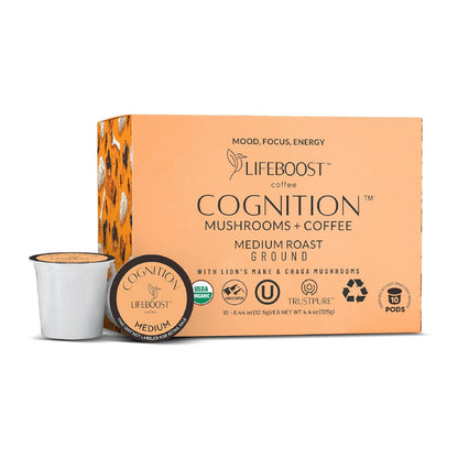Lifeboost Medium Roast Low Acid Coffee K-Cups, single origin organic coffee pods compatible with Keurig machines, 10 count.