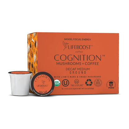 Lifeboost Medium Roast Low Acid Coffee K-Cups, single origin, mold-free, non-GMO organic coffee pods compatible with Keurig machines.