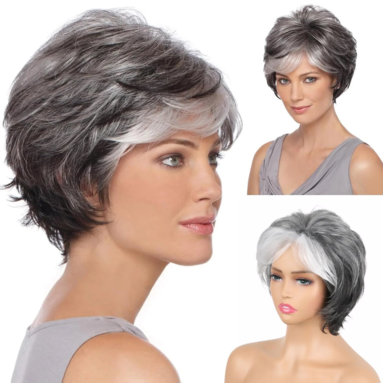 Liyouda Short Gray Pixie Cut Wigs Salt and Pepper Wigs for Black Women Natural looking Grandma Wig Old Lady Wigs for Older Women Grey Short Synthetic Hair Replacement Wigs - BACKUPMYFILESNOW