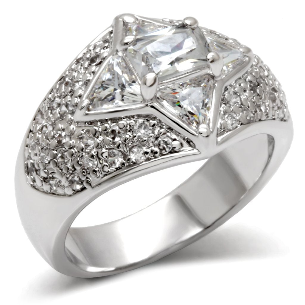 High-polished 925 sterling silver ring with AAA grade clear cubic zirconia, showcasing a sleek and elegant design.