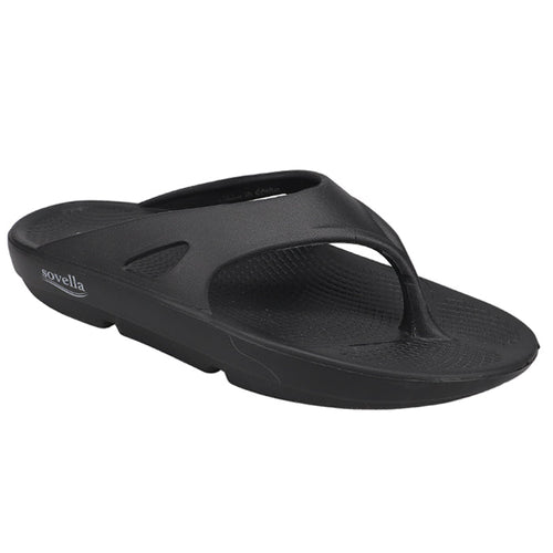 Black Sovella Active Recovery Women's PF Thong Sandals by Lucky Feet Shoes, featuring supportive ergonomic design and cushioned soles.