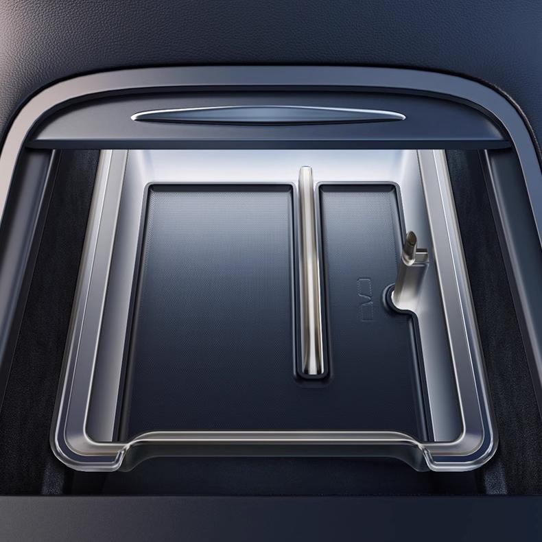 Luminous center console storage organizer for Tesla Model Y Juniper and Model 3 Highland, 2-piece set by Tesery.