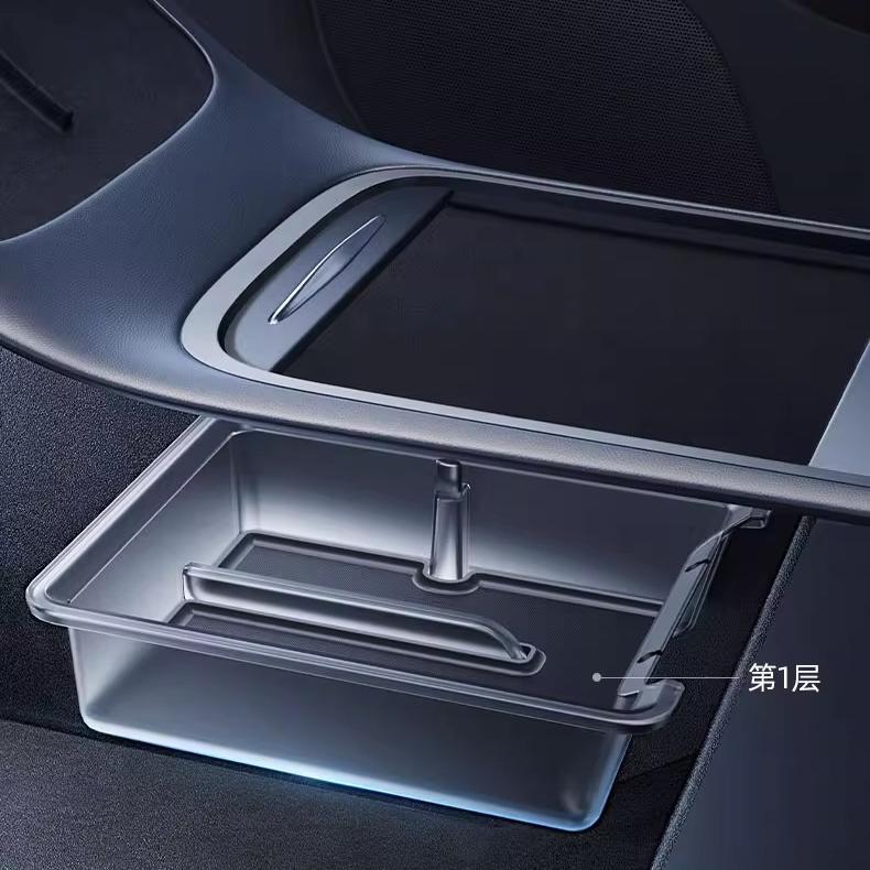 Luminous Tesla Model Y Juniper and Model 3 Highland center console storage organizer, 2-piece set by Tesery.