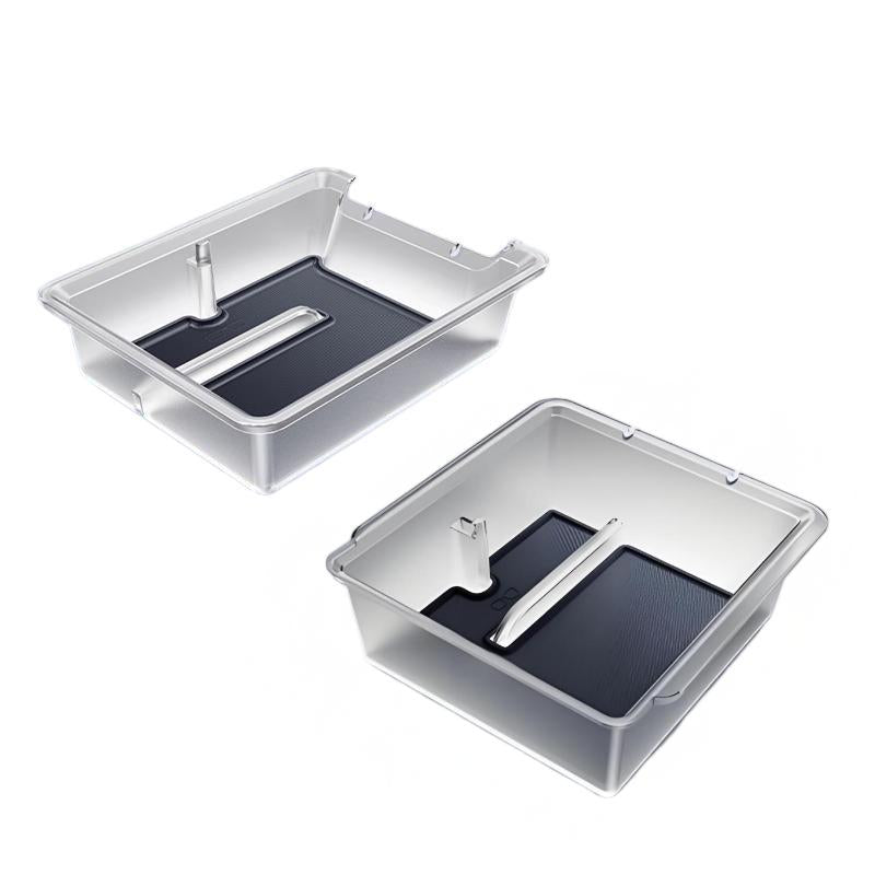 Luminous center console storage organizer for Tesla Model Y Juniper and Model 3 Highland, 2-piece set by Tesery.