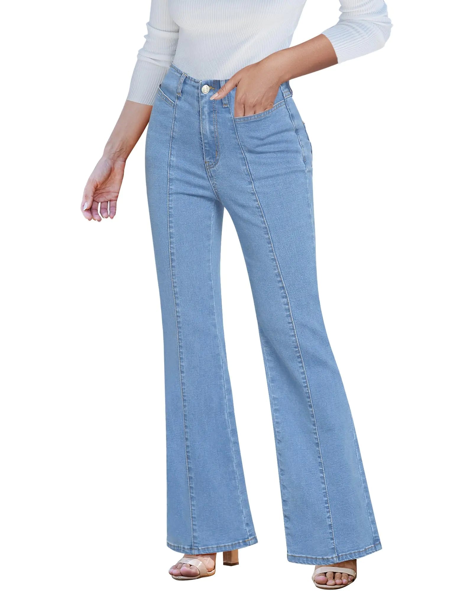 luvamia High Waisted Flare Jeans for Women Trendy Flared Bell Bottom Wide Leg Jeans Roadknight Blue Womens High Waisted Jeans Womens Jeans Plus Size Flare Jeans Size XX - Large Fits Size 20 Size 22 - BACKUPMYFILESNOW