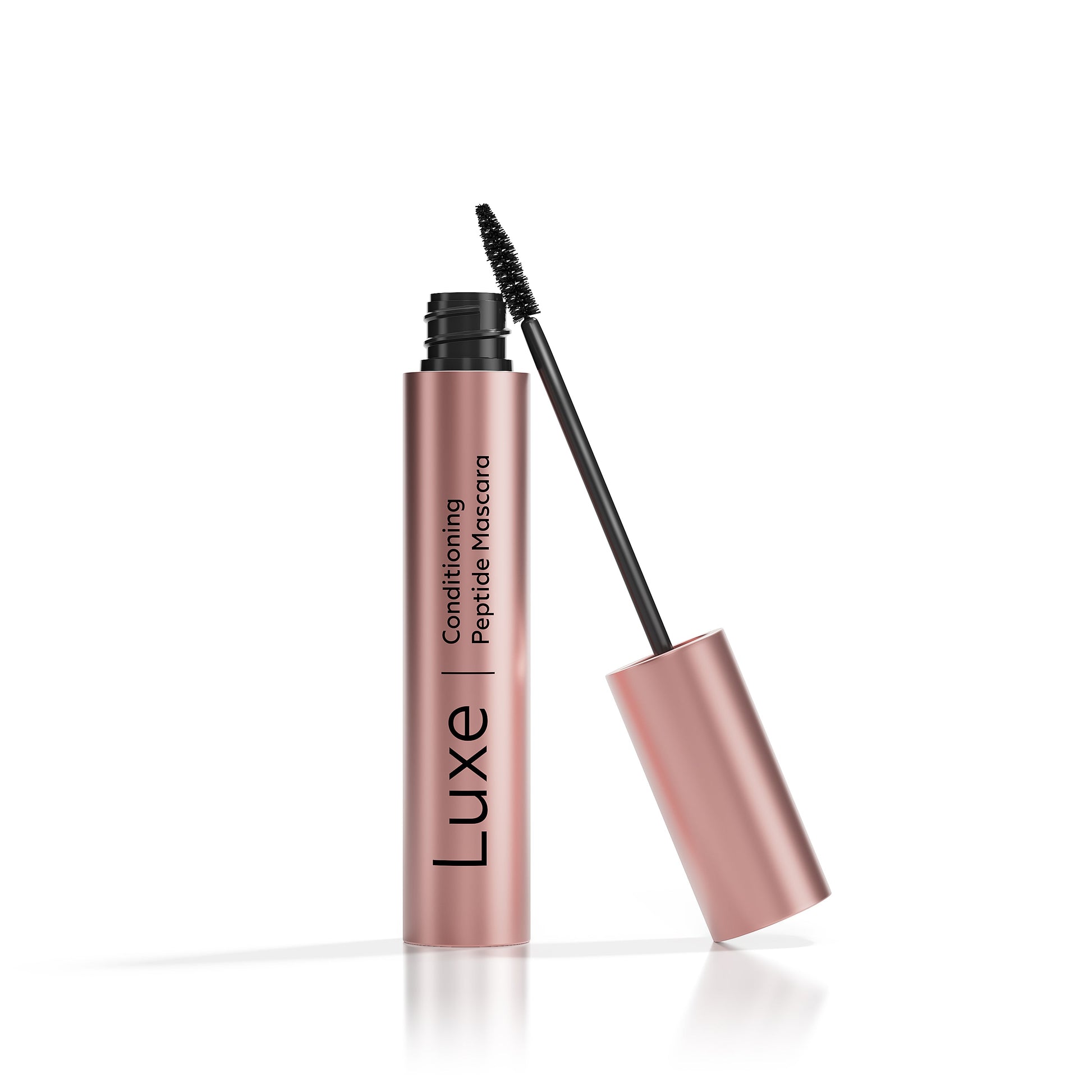Luxe Conditioning Peptide Mascara by Luxe Cosmetics US with a sleek black tube and brush for defining and lengthening eyelashes.