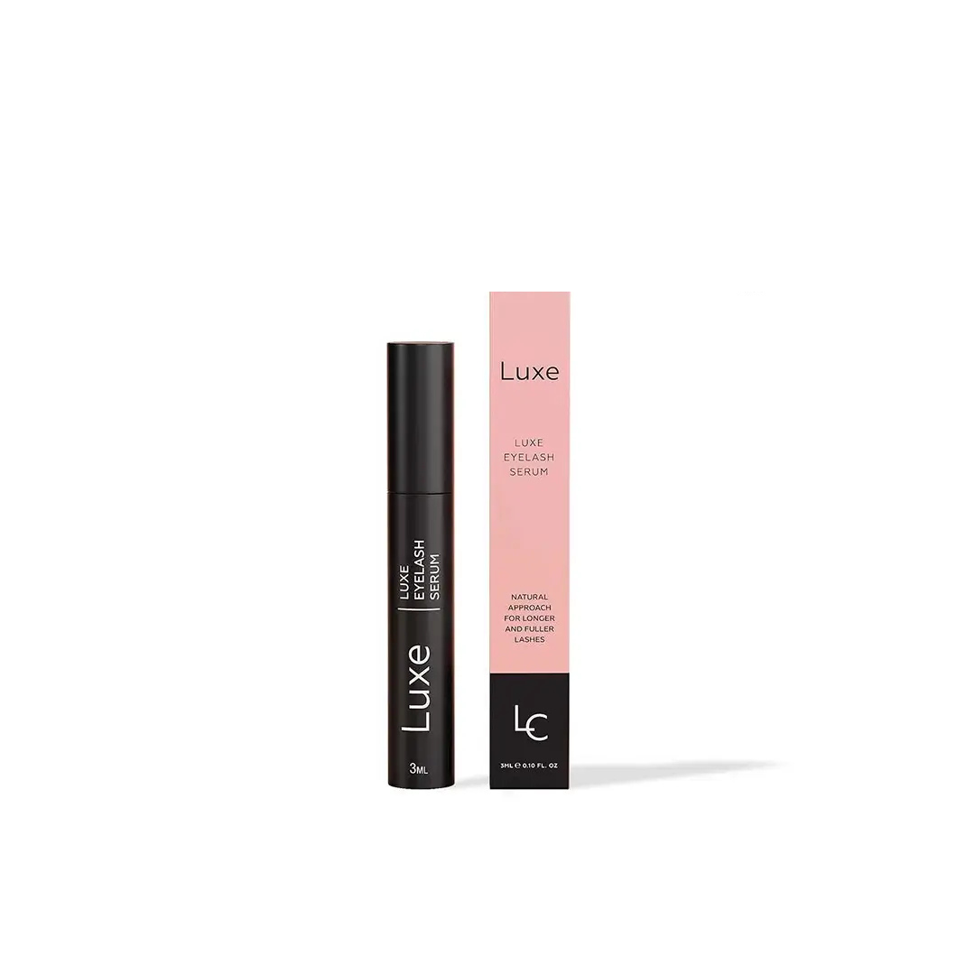 Luxe Cosmetics US Luxe Eyebrow Growth Serum bottle with applicator brush for fuller, thicker eyebrows.