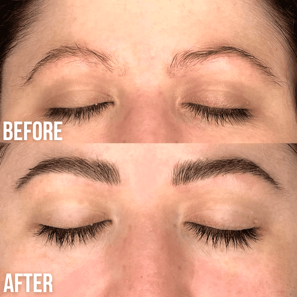 Luxe Cosmetics US Luxe Eyebrow Growth Serum bottle with applicator brush for fuller, thicker eyebrows.
