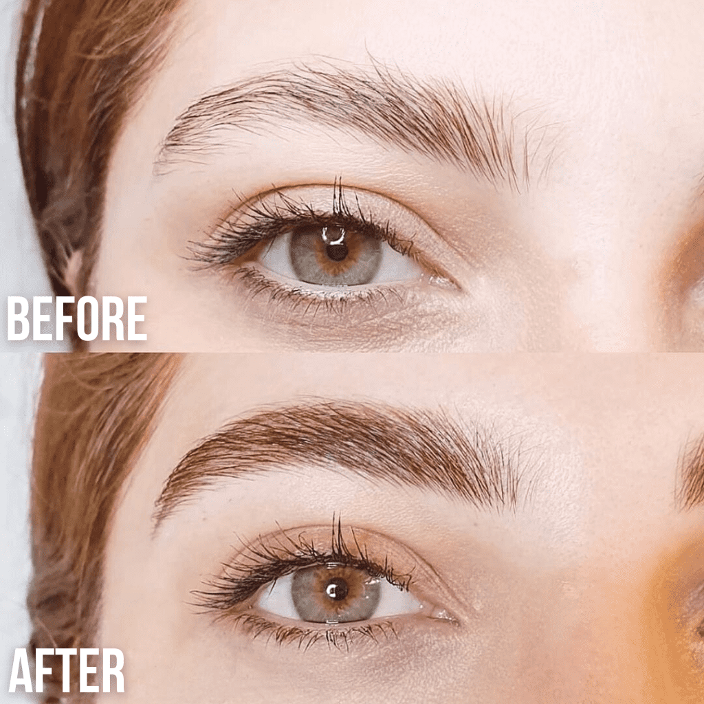 Luxe Cosmetics US Luxe Eyebrow Growth Serum bottle with applicator brush for fuller, thicker eyebrows.