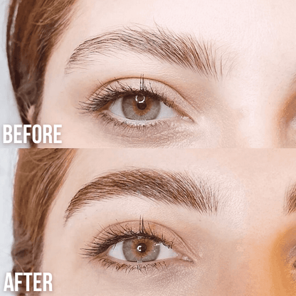 Luxe Cosmetics US Luxe Eyebrow Growth Serum bottle with applicator brush for fuller, thicker eyebrows.