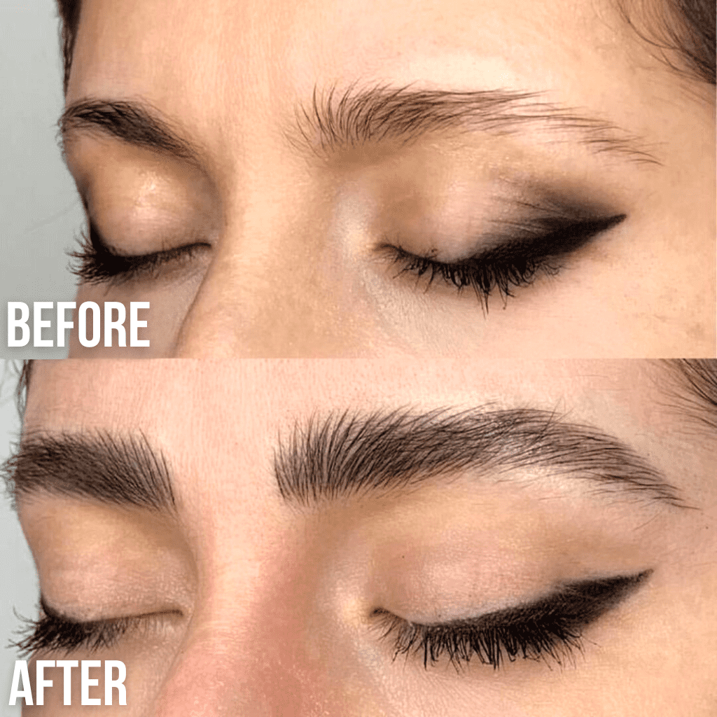 Luxe Cosmetics US Luxe Eyebrow Growth Serum bottle with applicator brush and product label visible.