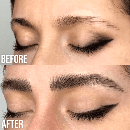 Luxe Cosmetics US Luxe Eyebrow Growth Serum bottle with applicator brush and product label visible.