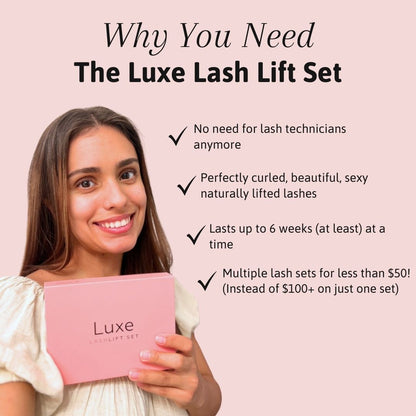 Luxe Lashlift Set by Luxe Cosmetics US, featuring lash lifting tools and products for professional eyelash enhancement.