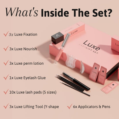 Luxe Cosmetics US Luxe Lashlift Set, professional eyelash lifting kit with tools and solutions for a natural, lifted lash look