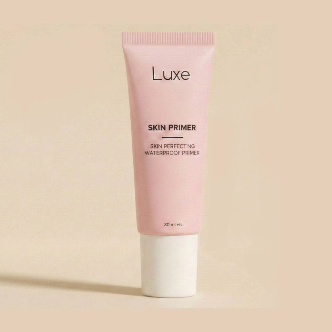 Luxe Cosmetics US Skin Perfecting Primer in a sleek tube, designed to create a smooth, flawless makeup base.