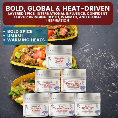 Set of 20 Gustus Vitae luxury pantry tins with house favorites seasonings and sea salts, displayed in an elegant collection.