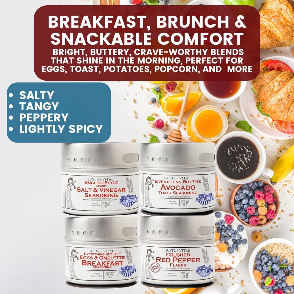 Set of 20 Gustus Vitae luxury pantry refresh tins featuring house favorites, seasonings, and sea salts in elegant collection.