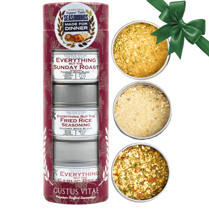Gustus Vitae Made for Dinner Supper Table Seasonings gift pack set of 3, collection of flavorful spice blends for dinner.