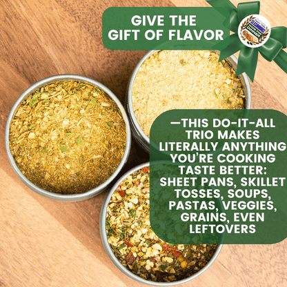 Gustus Vitae Made for Dinner Supper Table Seasonings gift set with three collection jars, ideal for enhancing home-cooked meals.
