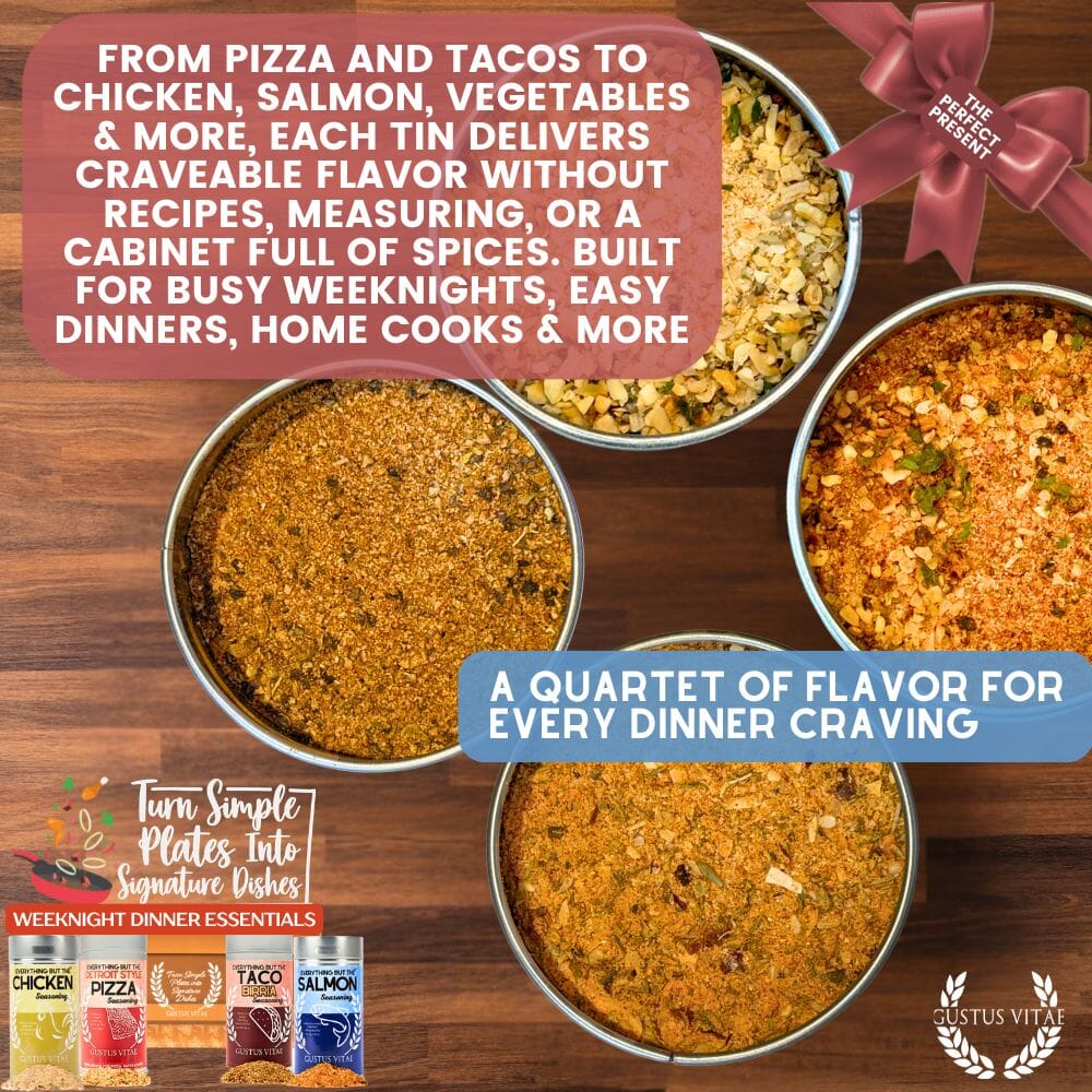 Gustus Vitae Made for Everything Weeknight Dinner Seasonings gift set of 4, collection of versatile spice blends for quick meals