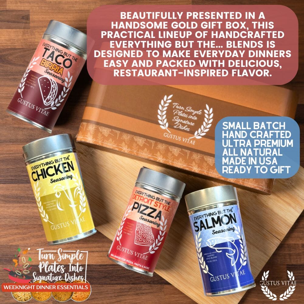 Gustus Vitae Made for Everything weeknight dinner seasonings gift set of 4, collection of versatile spice blends for cooking.