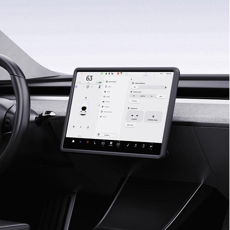 Magnetic silicone center screen frame for Tesla Model Y Juniper and Model 3 Highland screen protectors, black, fits seamlessly.