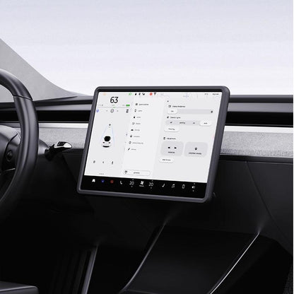 Magnetic silicone center screen frame for Tesla Model Y Juniper and Model 3 Highland screen protectors, black, fits seamlessly.