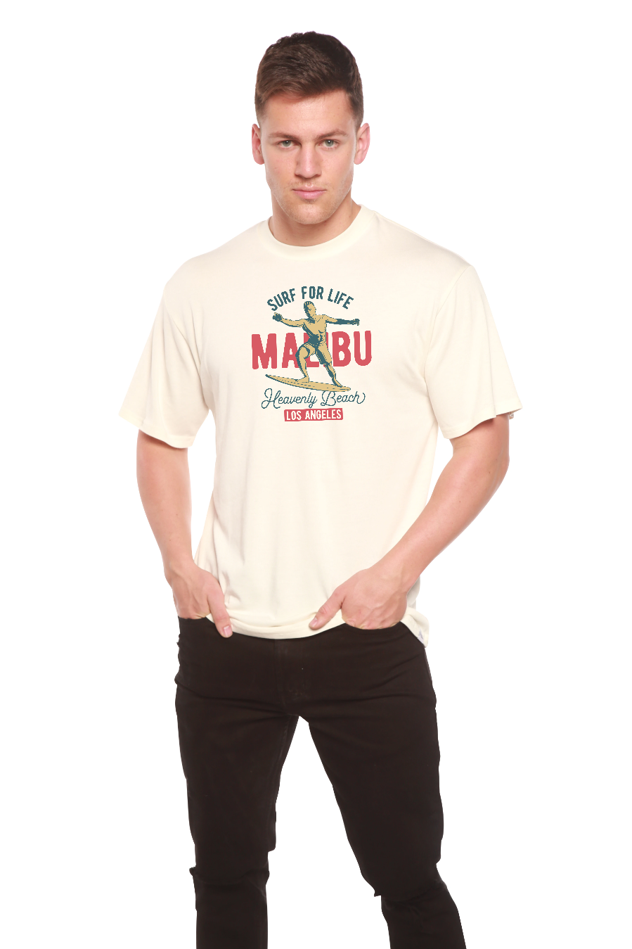 Men's Spun Bamboo graphic T-shirt made of bamboo viscose and organic cotton with short sleeves and vibrant print design.