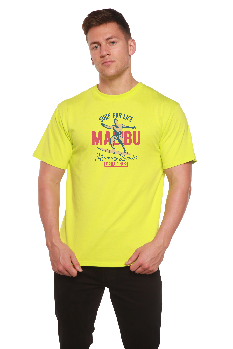 Spun Bamboo men's graphic T-shirt made of bamboo viscose and organic cotton, featuring a vibrant printed design on short sleeves.