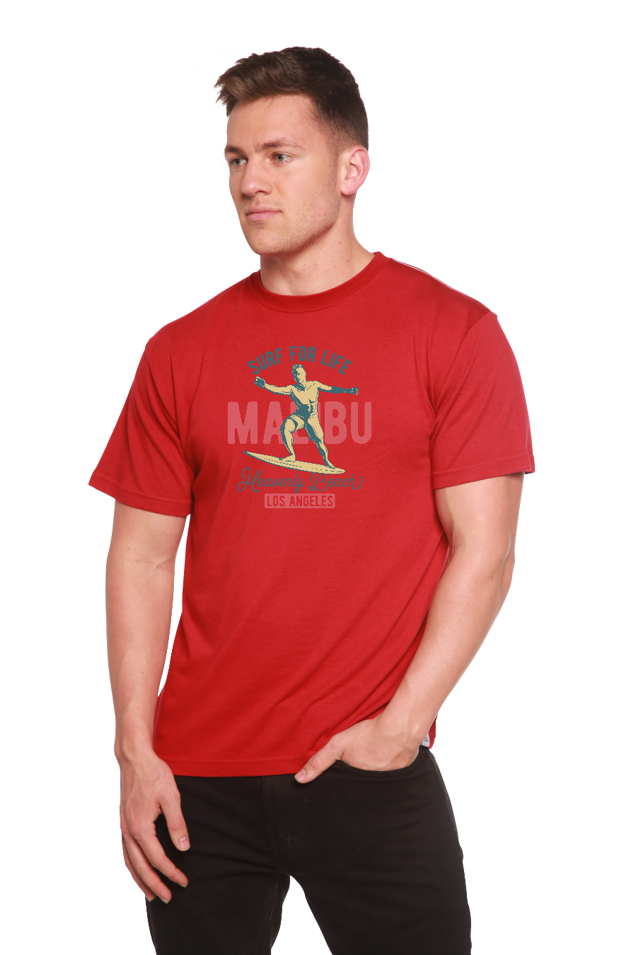 Men's Spun Bamboo graphic T-shirt made of bamboo viscose and organic cotton, featuring a casual short sleeve design.