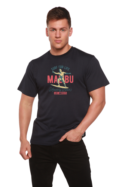 Spun Bamboo men's short sleeve graphic T-shirt made of bamboo viscose and organic cotton with a vibrant Malibu design.