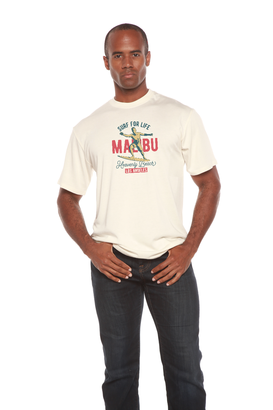 Men's graphic T-shirt by Spun Bamboo, made from bamboo viscose and organic cotton, featuring a casual short sleeve design.