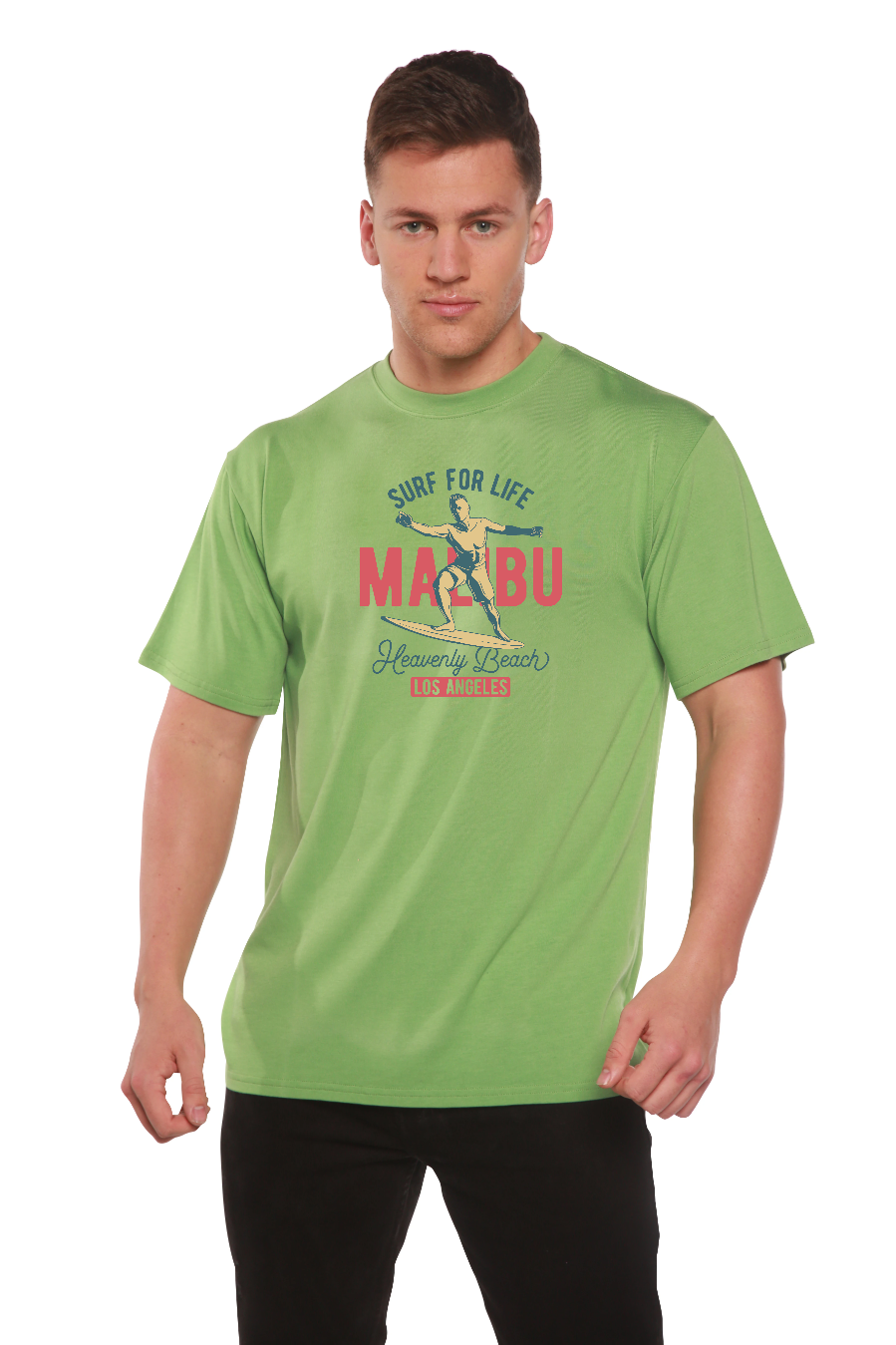 Men's Spun Bamboo graphic T-shirt made of bamboo viscose and organic cotton, short sleeve with a colorful printed design.
