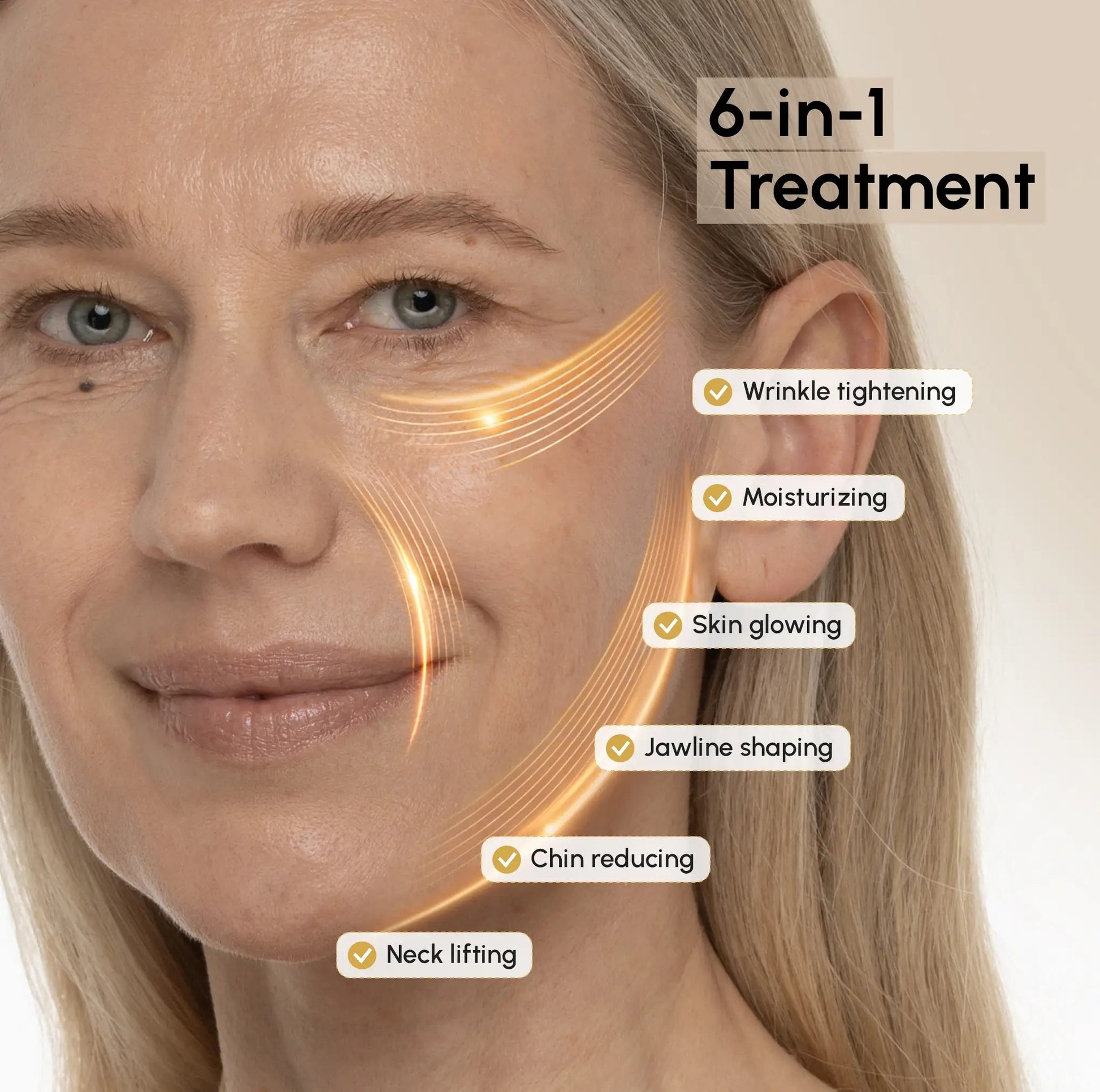 Maree 24K Gold chin and jawline lifting mask applied on skin, designed to enhance facial contour and firm the jawline.