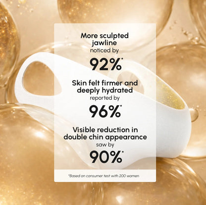 Maree 24K Gold Chin and Jawline Lifting Mask applied on face for skin tightening and contour enhancement.