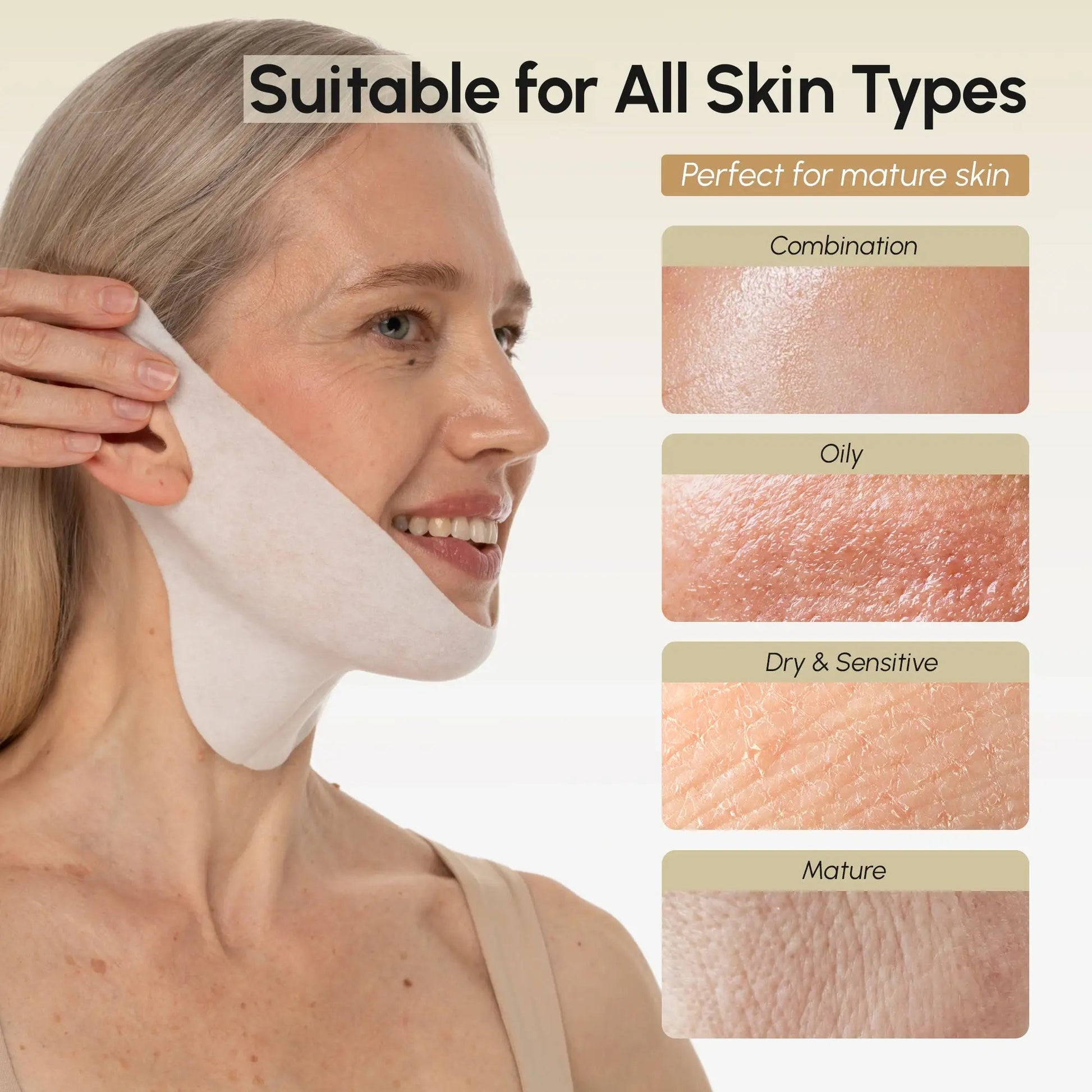 Maree 24K Gold Chin and Jawline Lifting Mask applied on the face, showcasing a luxurious skincare treatment for contouring.