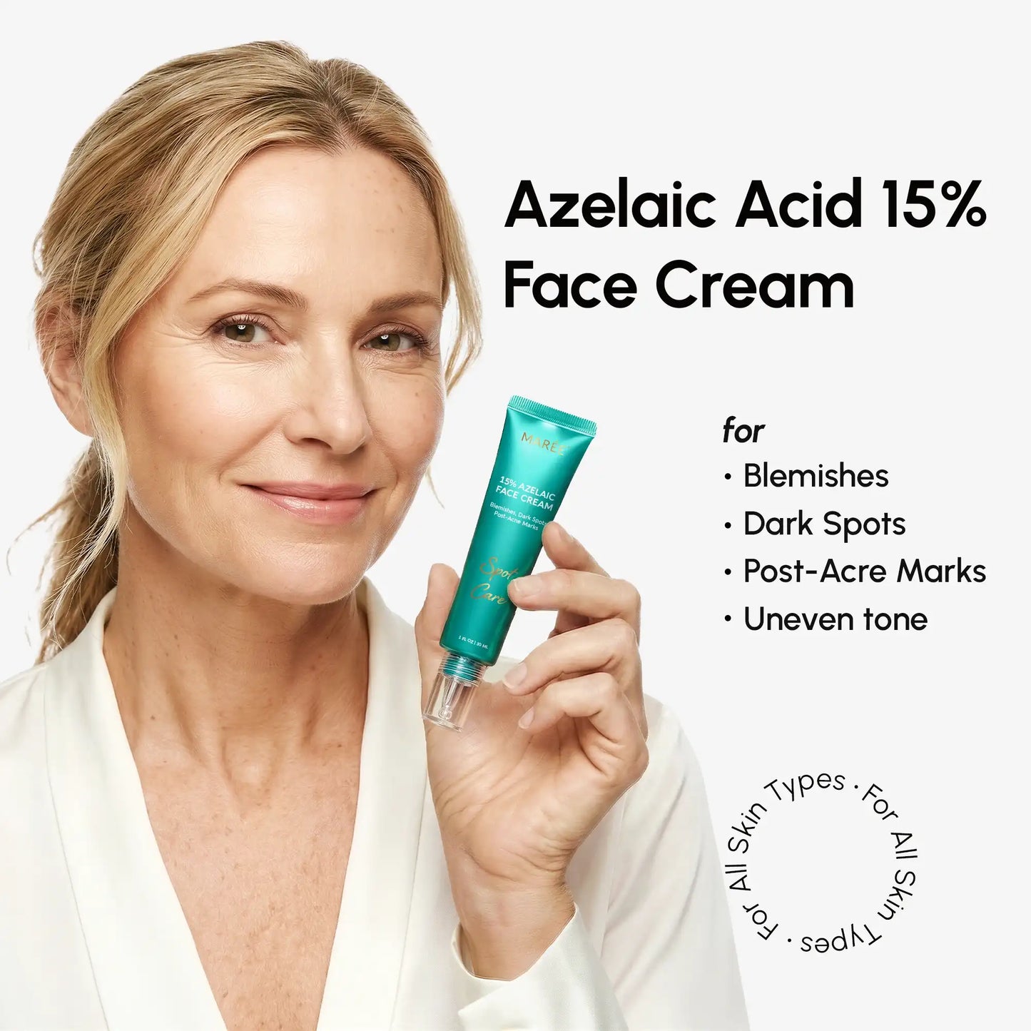 Maree Azelaic Acid Cream for sensitive skin, shown in a jar with the product label visible.