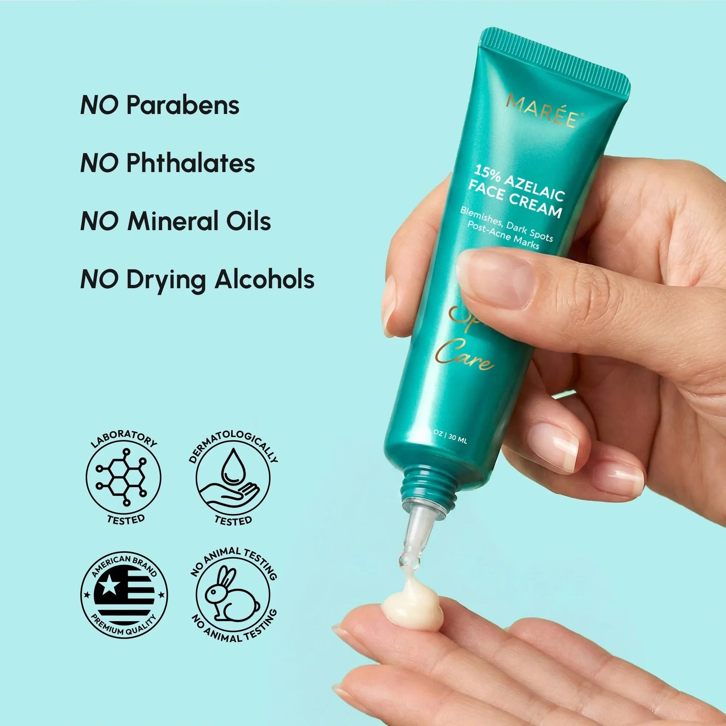 Maree Azelaic Acid Cream for sensitive skin, shown in a jar with a smooth cream texture and clean packaging.