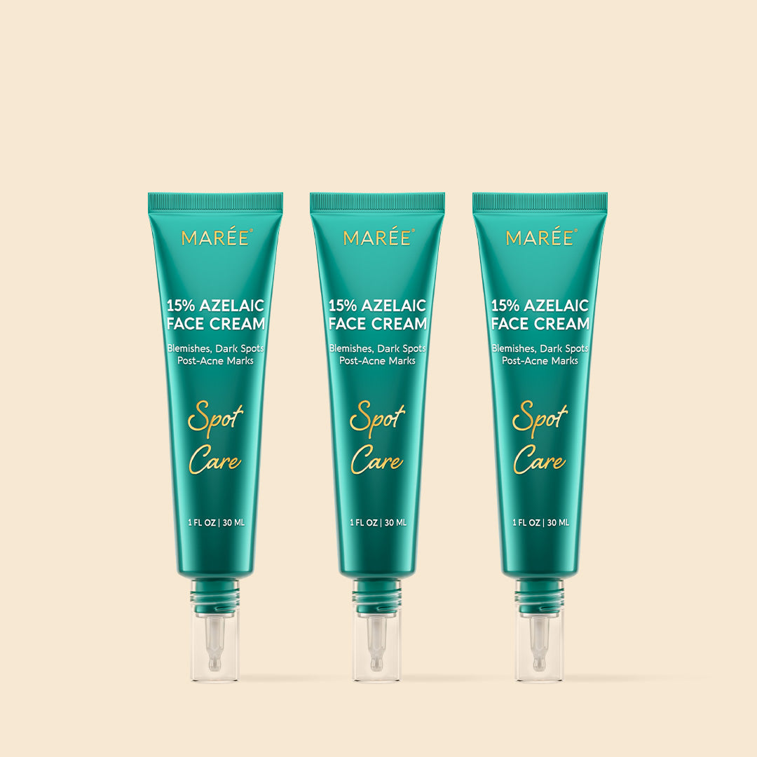Maree Azelaic Acid Cream for Sensitive Skin in a white jar, showing smooth cream texture on the label.