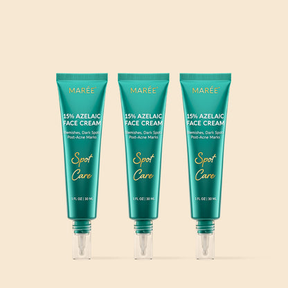 Maree Azelaic Acid Cream for Sensitive Skin in a white jar, showing smooth cream texture on the label.