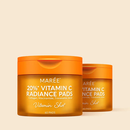 Maree Dark Spot Fading Vitamin C Pads displayed on a clean white background, showing the product packaging and pads.