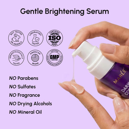 Maree Face and Body Serum for Dark Spots showing a clear bottle with serum, designed to reduce dark spots and even skin tone.