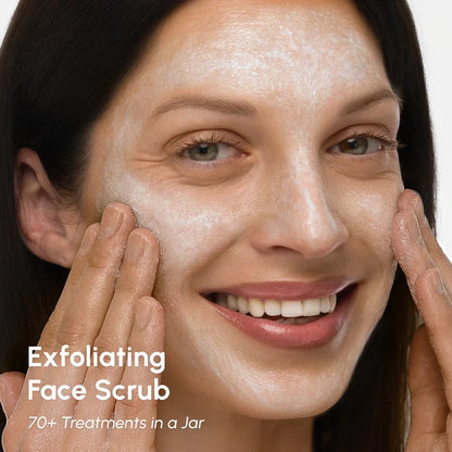 Maree face polishing scrub and exfoliator with natural ingredients, showcasing a jar of the skincare product on a white background.
