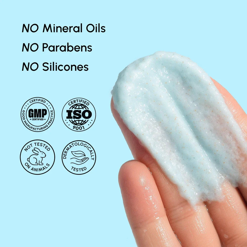 Maree Face Polishing Scrub and Exfoliator in a jar, showing creamy texture with exfoliating particles for gentle skin renewal.