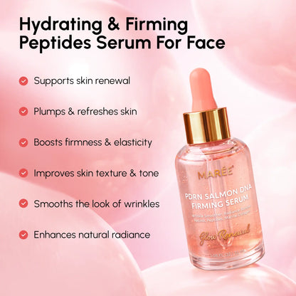 Maree Firming & Renewing PDRN Serum in a clear glass bottle with a pump dispenser, set on a white background.