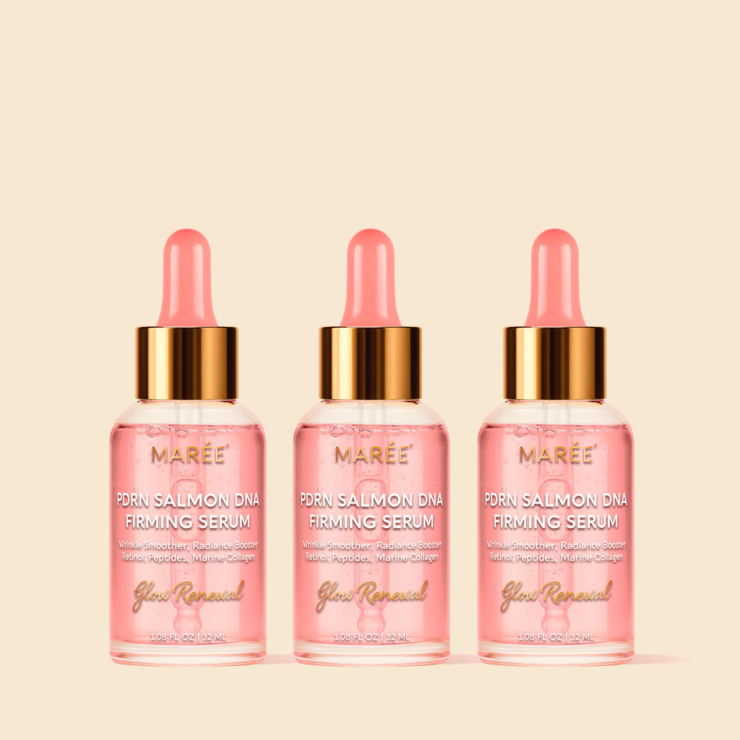 Maree Firming & Renewing PDRN Serum bottle displayed with a dropper, showcasing clear serum inside, on a clean background.