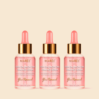 Maree Firming & Renewing PDRN Serum bottle displayed with a dropper, showcasing clear serum inside, on a clean background.