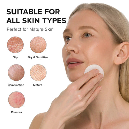 Maree Glycolic Acid Pads, 80-piece pack, close-up of the skincare product in a jar with pads ready for use.